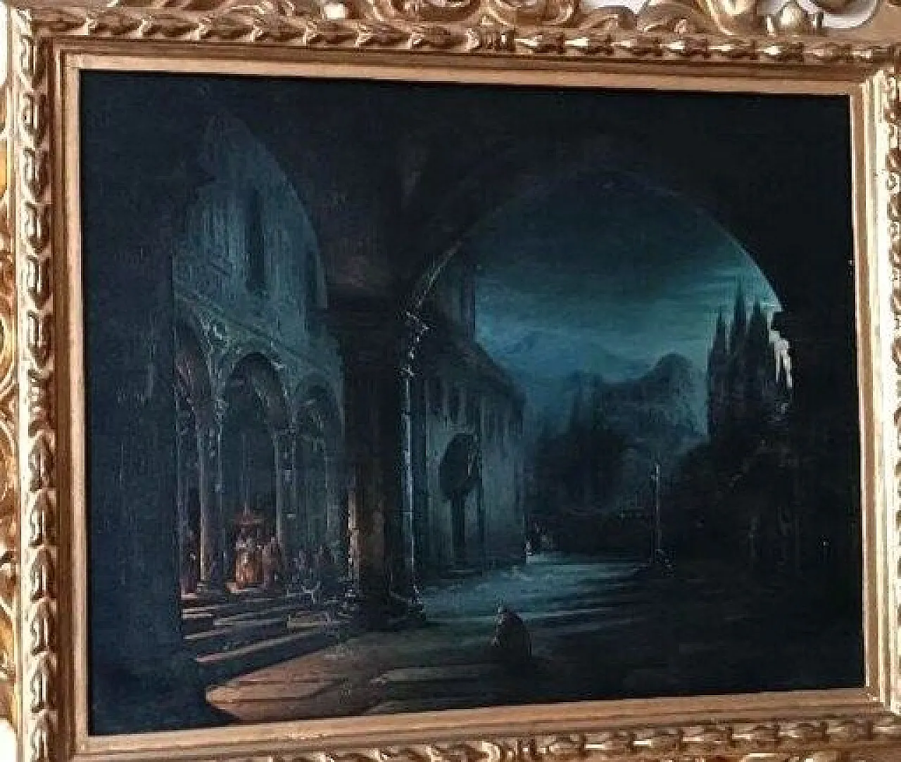 Florence by night, oil on panel by Fabio Borbottoni, 19th century 6