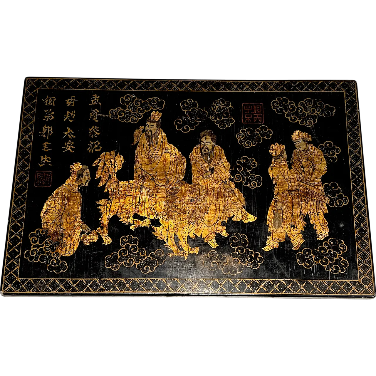 Lacquered and gilded painting with Chinese decorations, 1970s 21