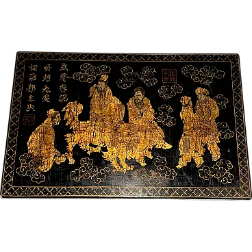 Lacquered and gilded painting with Chinese decorations, 1970s