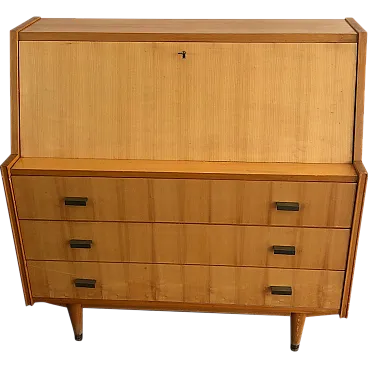 Secretaire with flap in sycamore, 1970s