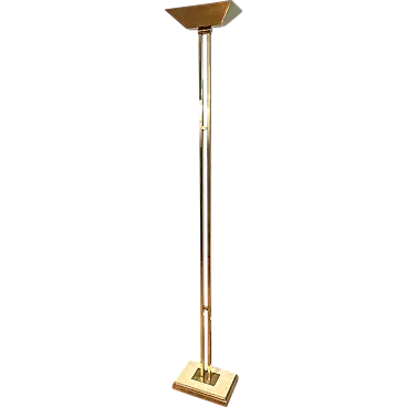 Brass parquet floor lamp on a travertine base, 1970s