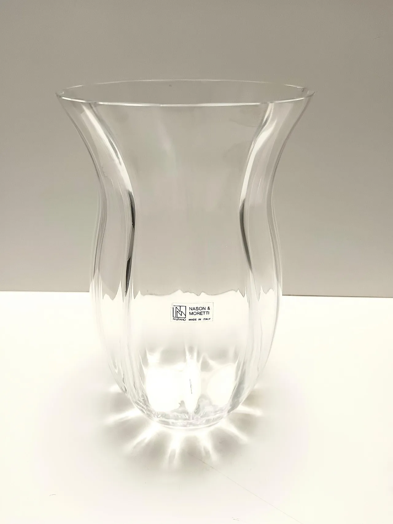 Transparent Murano Glass Vase by Moretti and Nason, Labeled, Italy 1990s 8