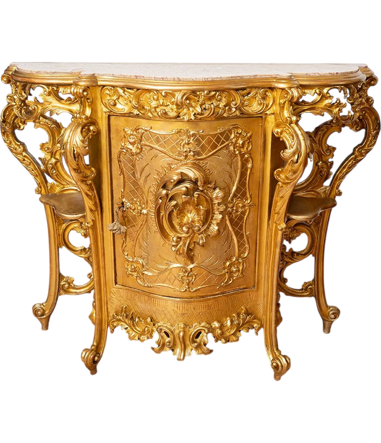 Louis Philippe Neapolitan console in carved and gilded wood, 19th c. 6