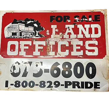 Insegna in latta For Sale Land Office, anni '70