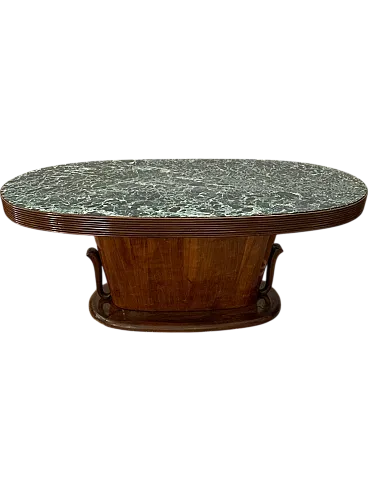 Oval table with green Alps marble top by Premuda Lisssone, 40s