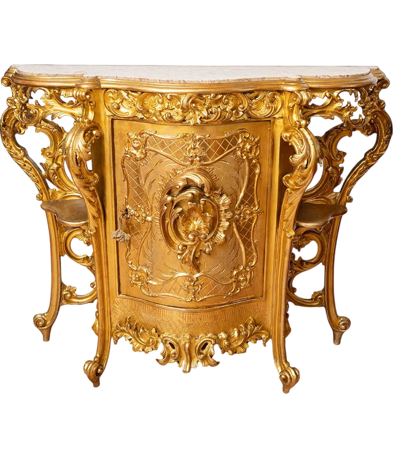 Louis Philippe Neapolitan console in carved and gilded wood, 19th c. 7