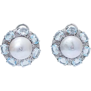 White gold earrings with topaz, pearl, diamonds, 1970s