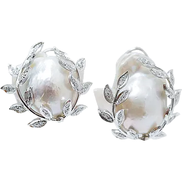 Baroque earrings with pearls, diamonds, platinum and white gold, 1970s