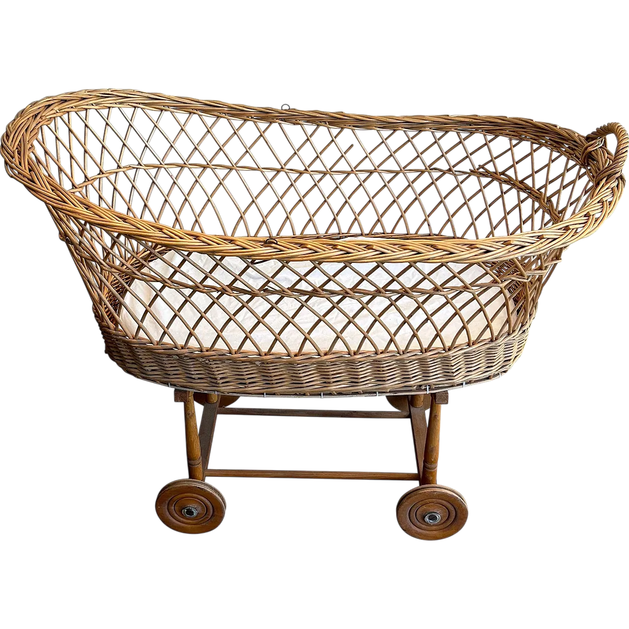 Rattan cradle on castors, 1950s 13