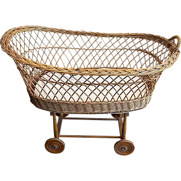 Rattan cradle on castors, 1950s