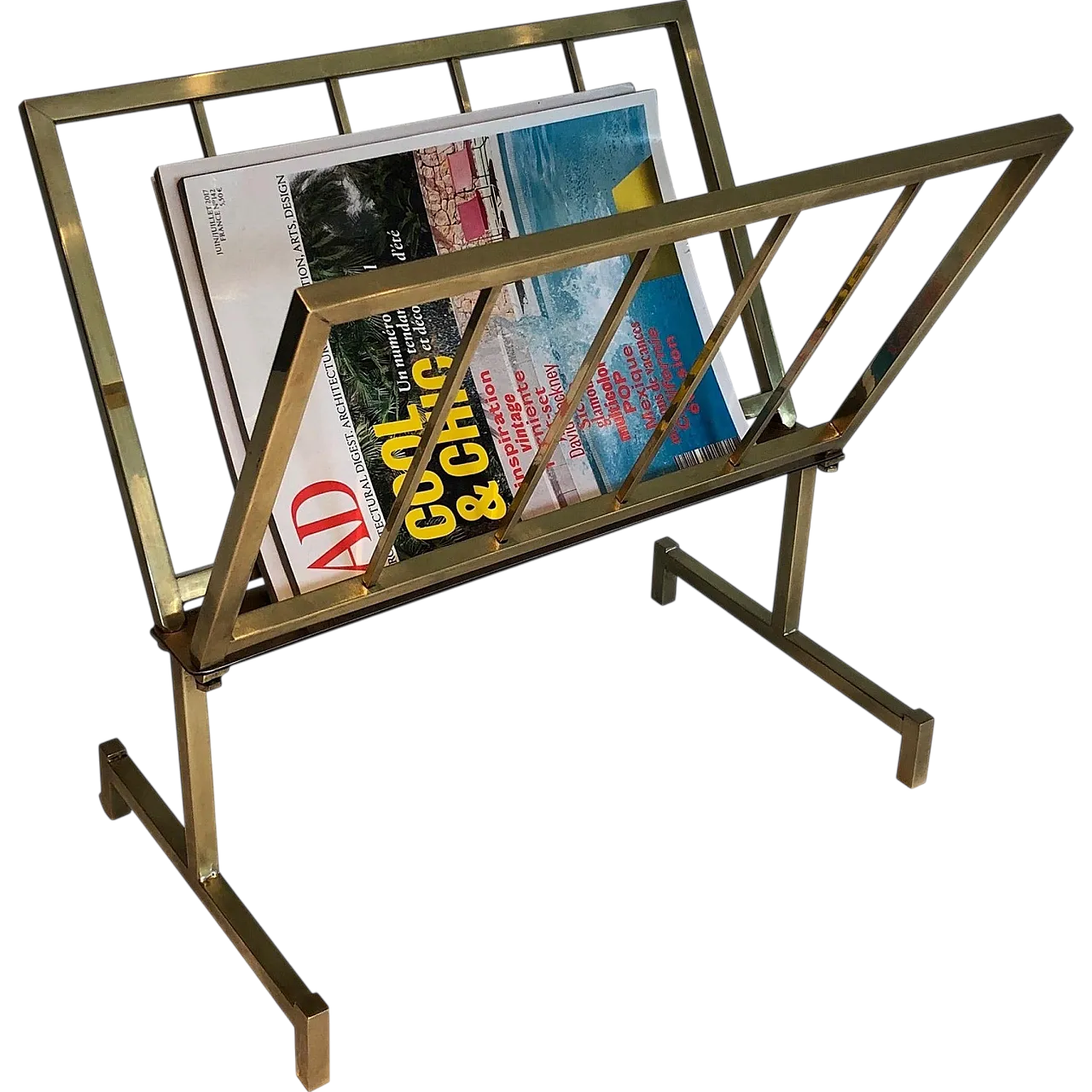 Designer brass magazine rack, 1970s 13