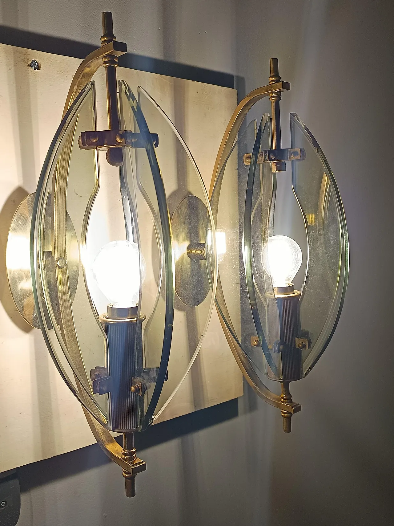 Smoked Glass and Brass Applique / Wall Light by Gino Paroldo 4