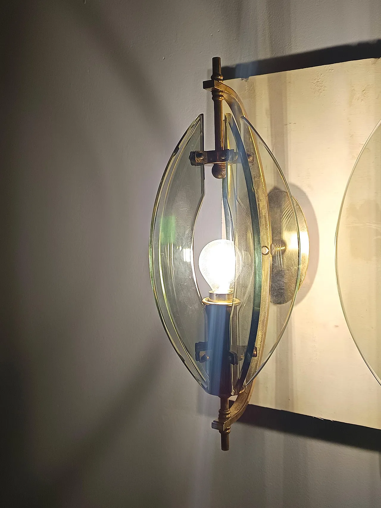 Smoked Glass and Brass Applique / Wall Light by Gino Paroldo 6