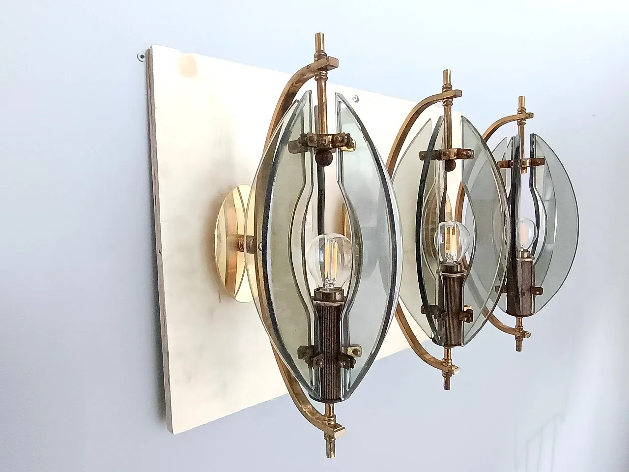 Smoked Glass and Brass Applique / Wall Light by Gino Paroldo 7