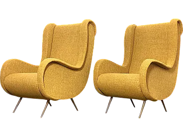 Pair of yellow armchairs in Marco Zanuso style, 50s