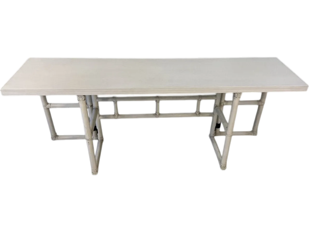 Console Table in White Lacquered Wood and Leather from McGuire, 1970s 18