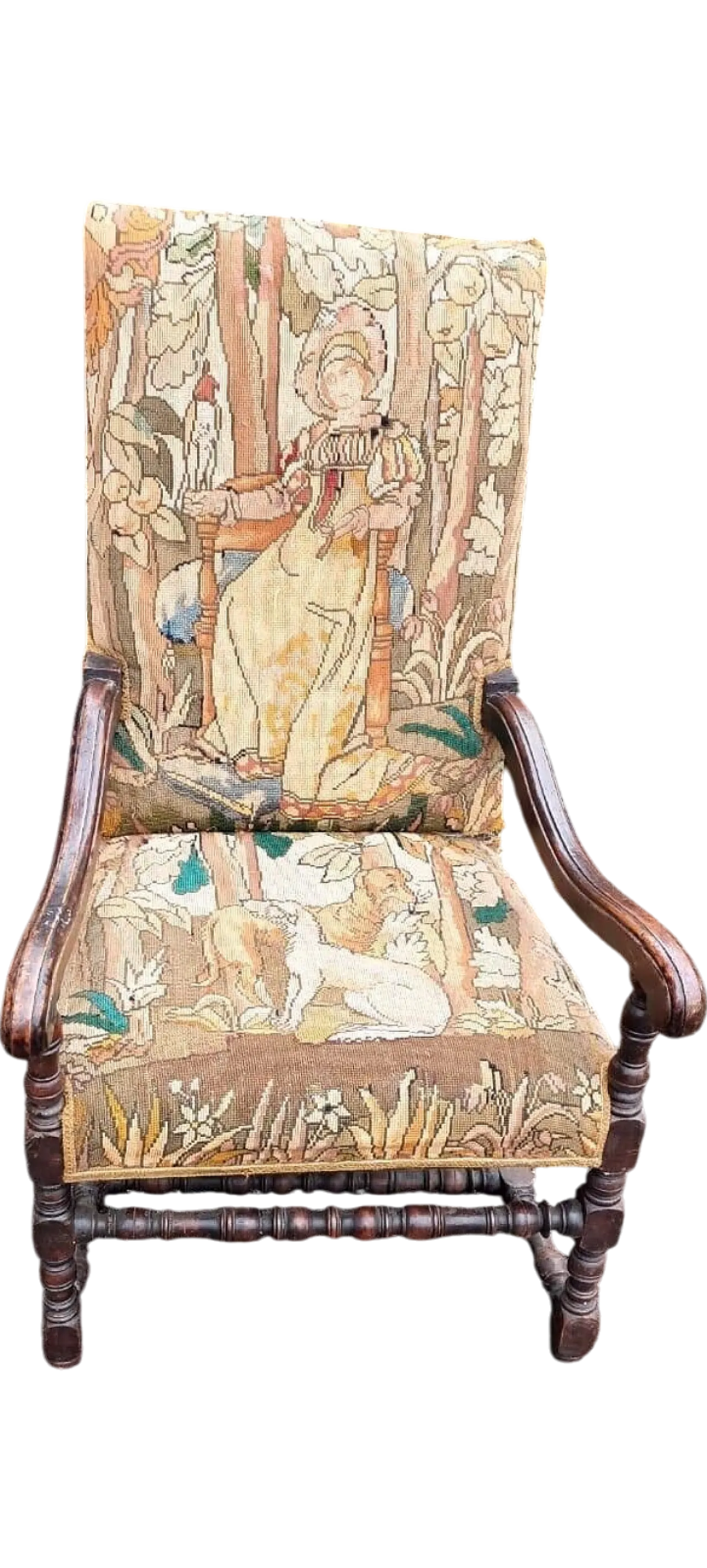 Walnut French tapestry armchair, 17th century 14