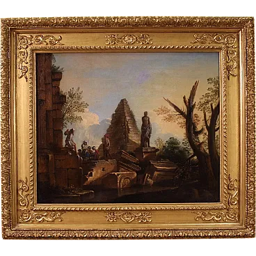 Andrea Locatelli attr., Capriccio painting with classic ruins, 18th c.