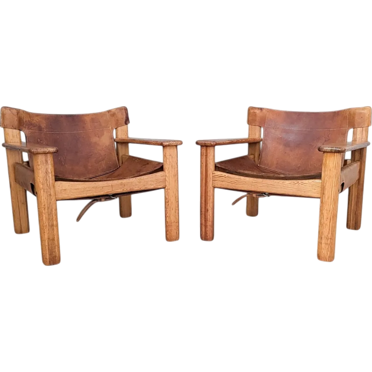 Pair of Natura leather armchairs by Karin Mobring for Ikea, 1970s 13