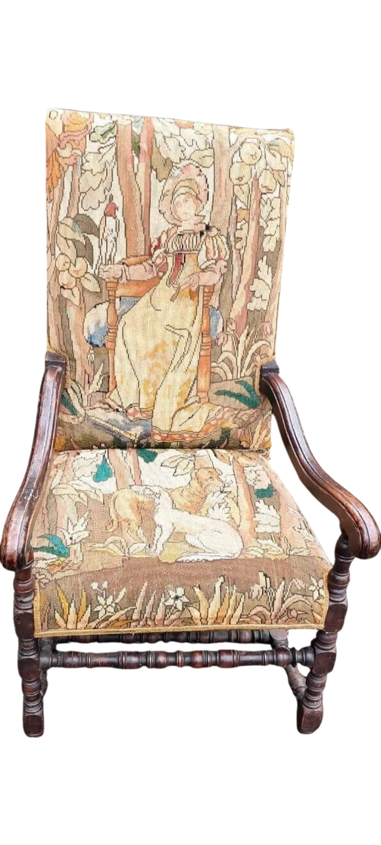 Walnut French tapestry armchair, 17th century 15