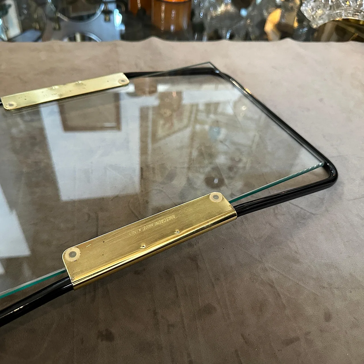 Brass and black painted metal tray by Mascagni, 1970s 2