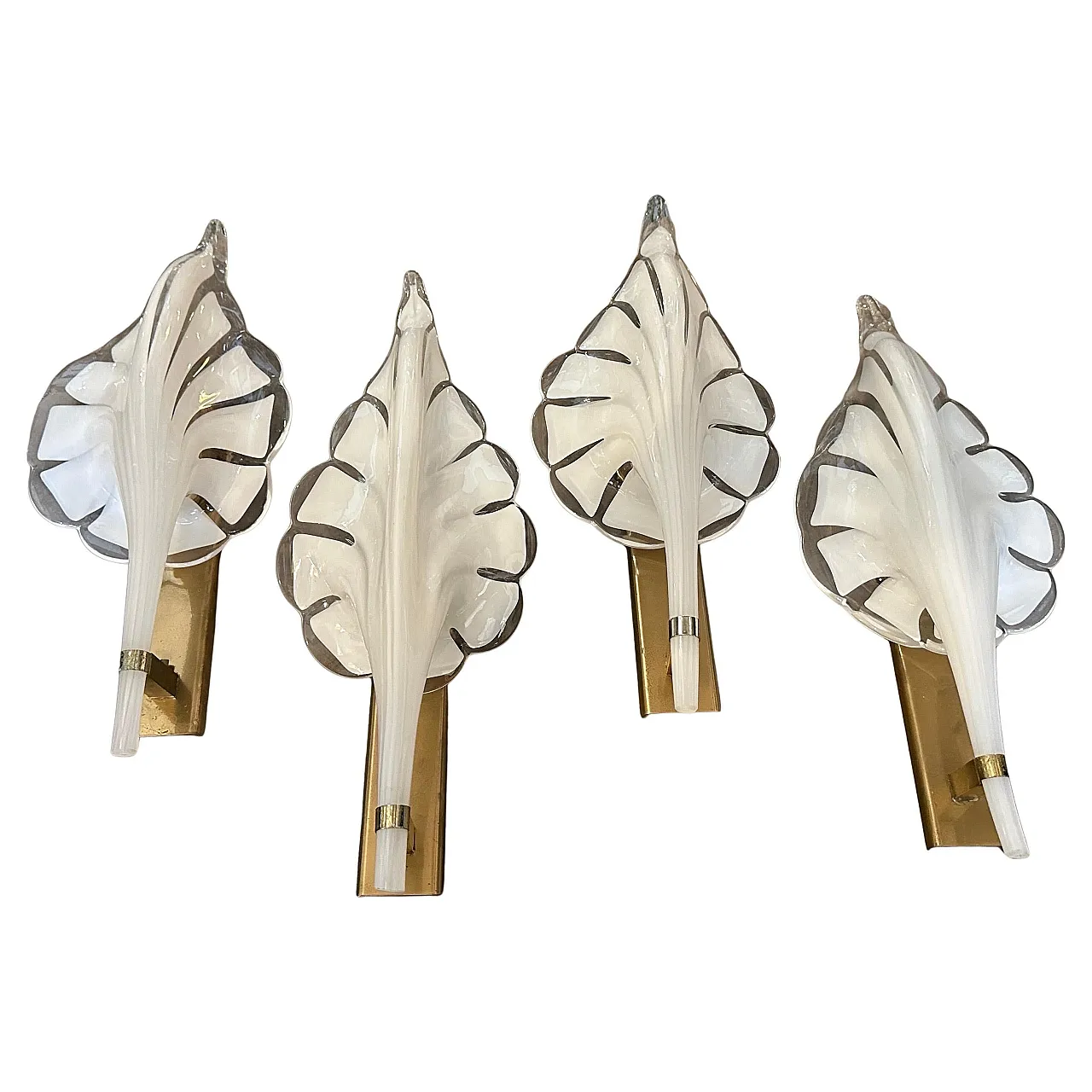 White Murano glass leaf wall sconce by Franco Luce, 1970s 2