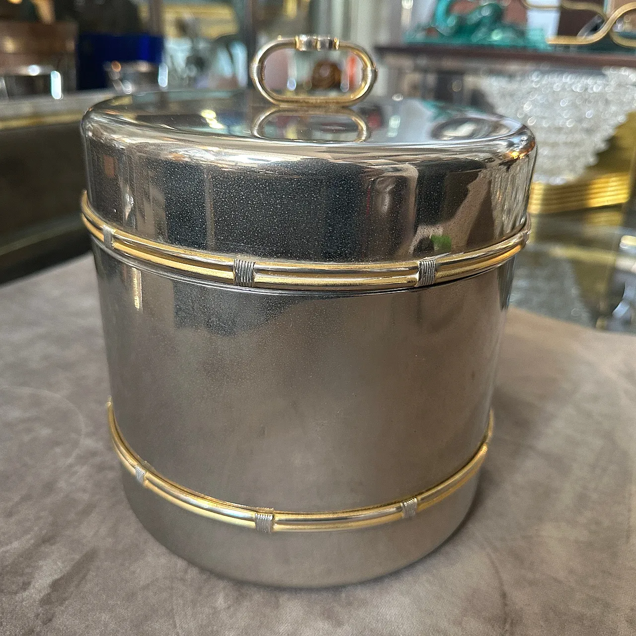 Brass and silver ice bucket by Gucci Firenze, 1970s 2