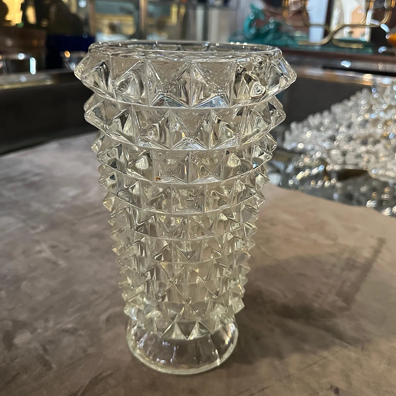 Barovier transparent and rostrato Murano glass vase, 1940s 3