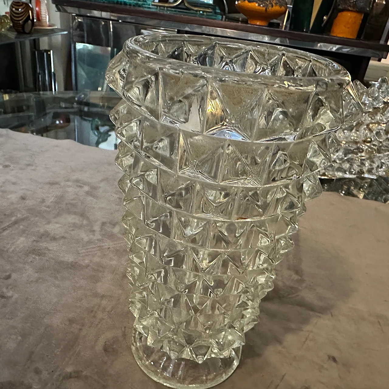 Barovier transparent and rostrato Murano glass vase, 1940s 4