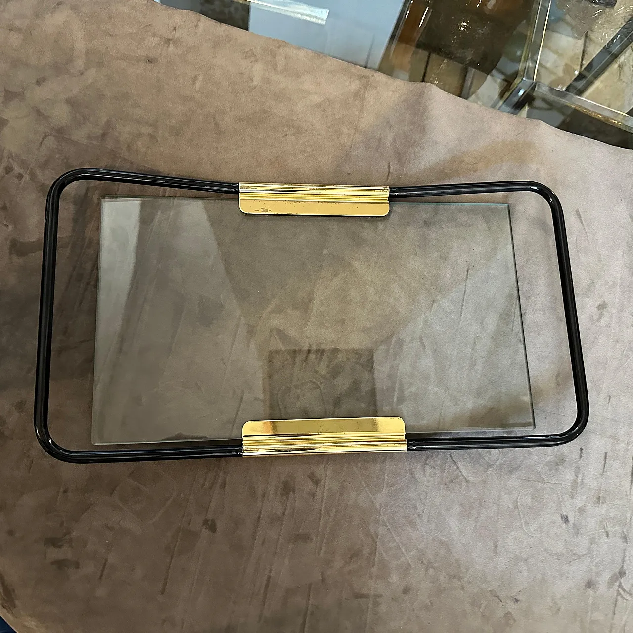 Brass and black painted metal tray by Mascagni, 1970s 8