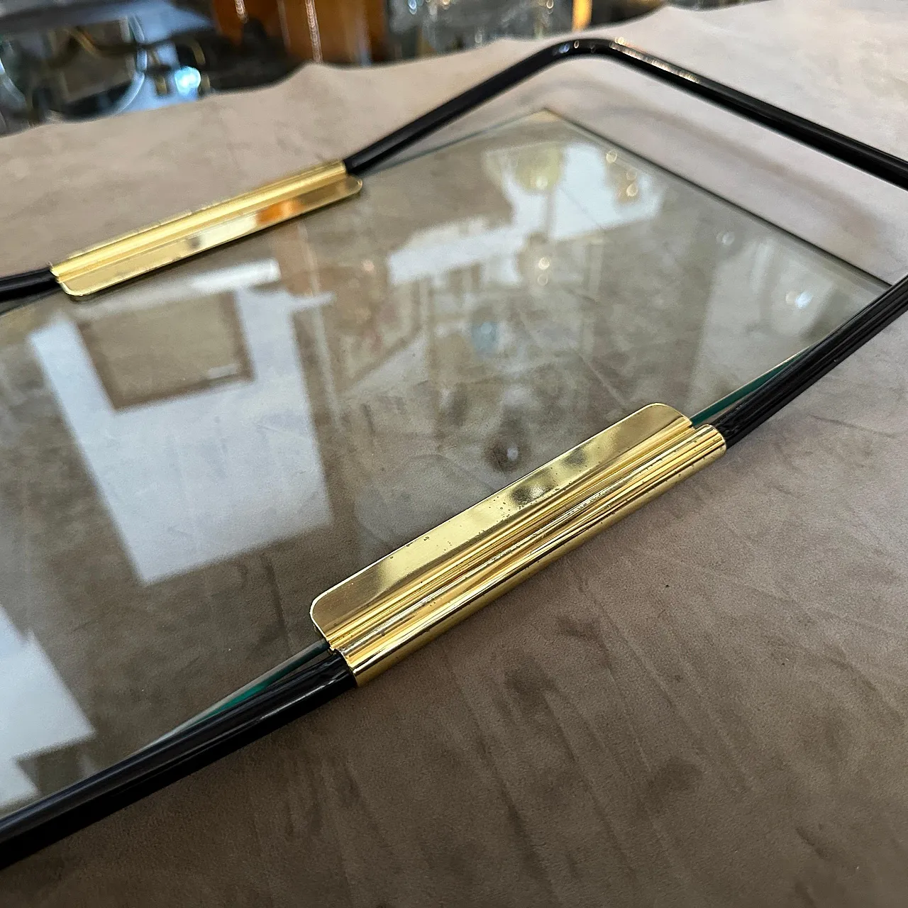 Brass and black painted metal tray by Mascagni, 1970s 9