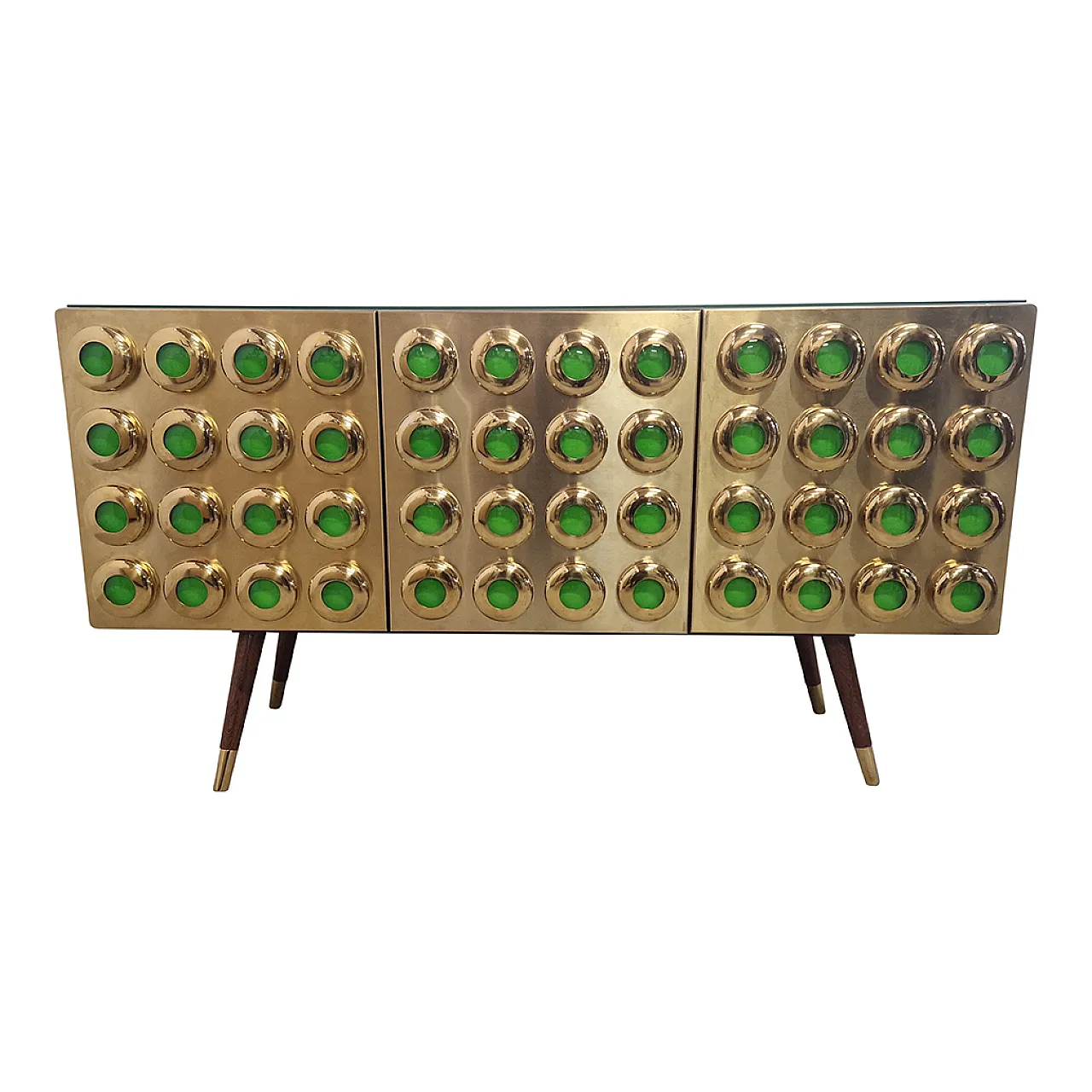 Sideboard three doors in brass and glass, 90s 1