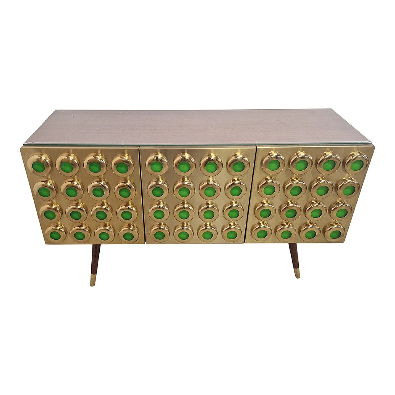 Sideboard three doors in brass and glass, 90s 2