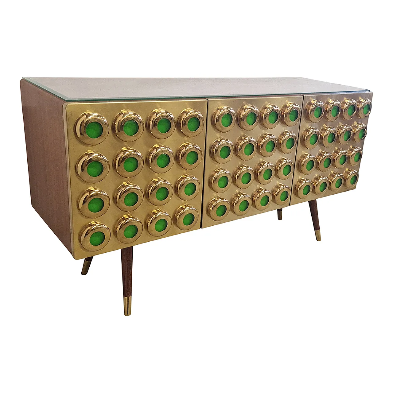 Sideboard three doors in brass and glass, 90s 3