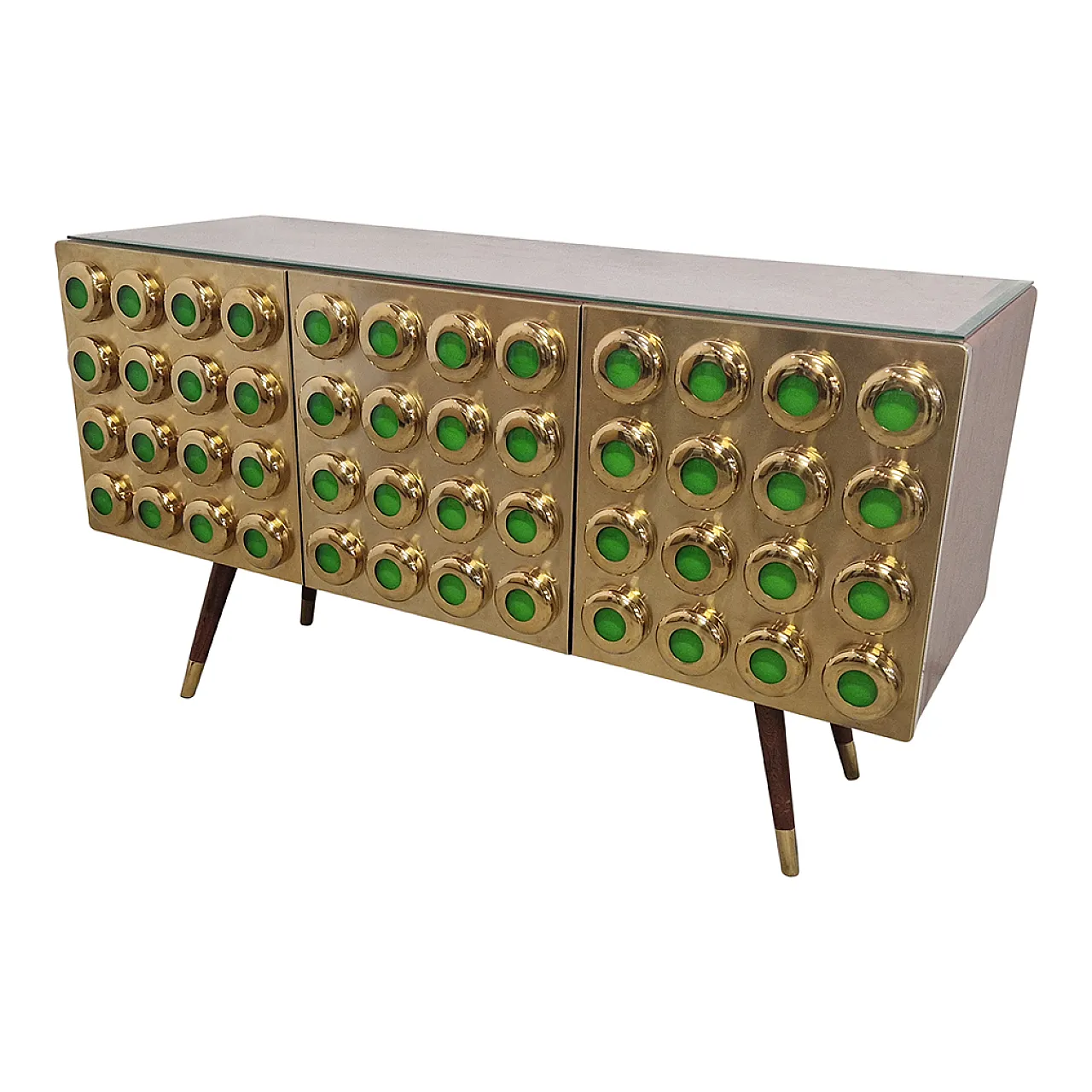 Sideboard three doors in brass and glass, 90s 4