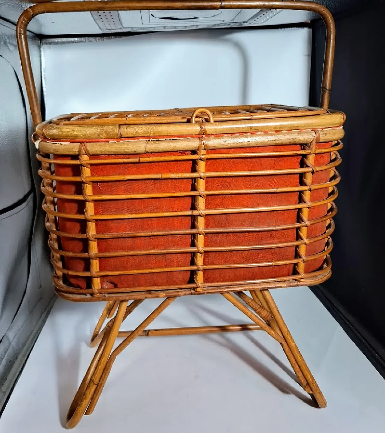 Bamboo and wicker mid-century basket, Italy, 1950s 1