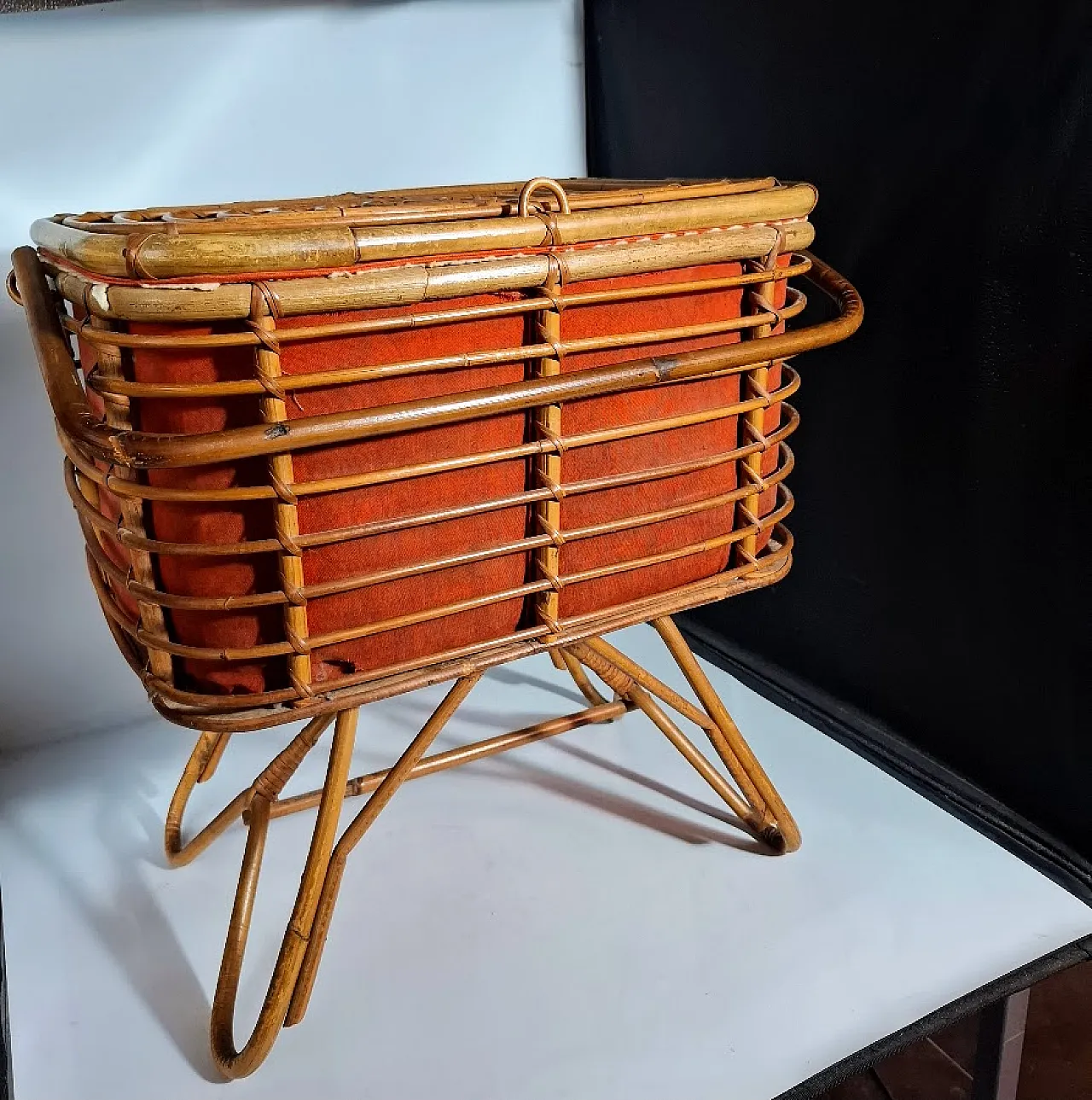 Bamboo and wicker mid-century basket, Italy, 1950s 2