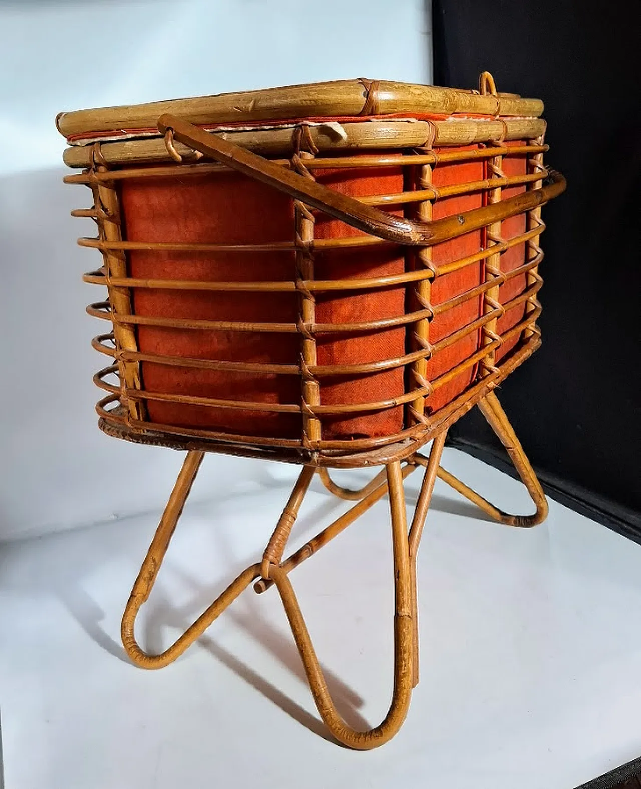 Bamboo and wicker mid-century basket, Italy, 1950s 3