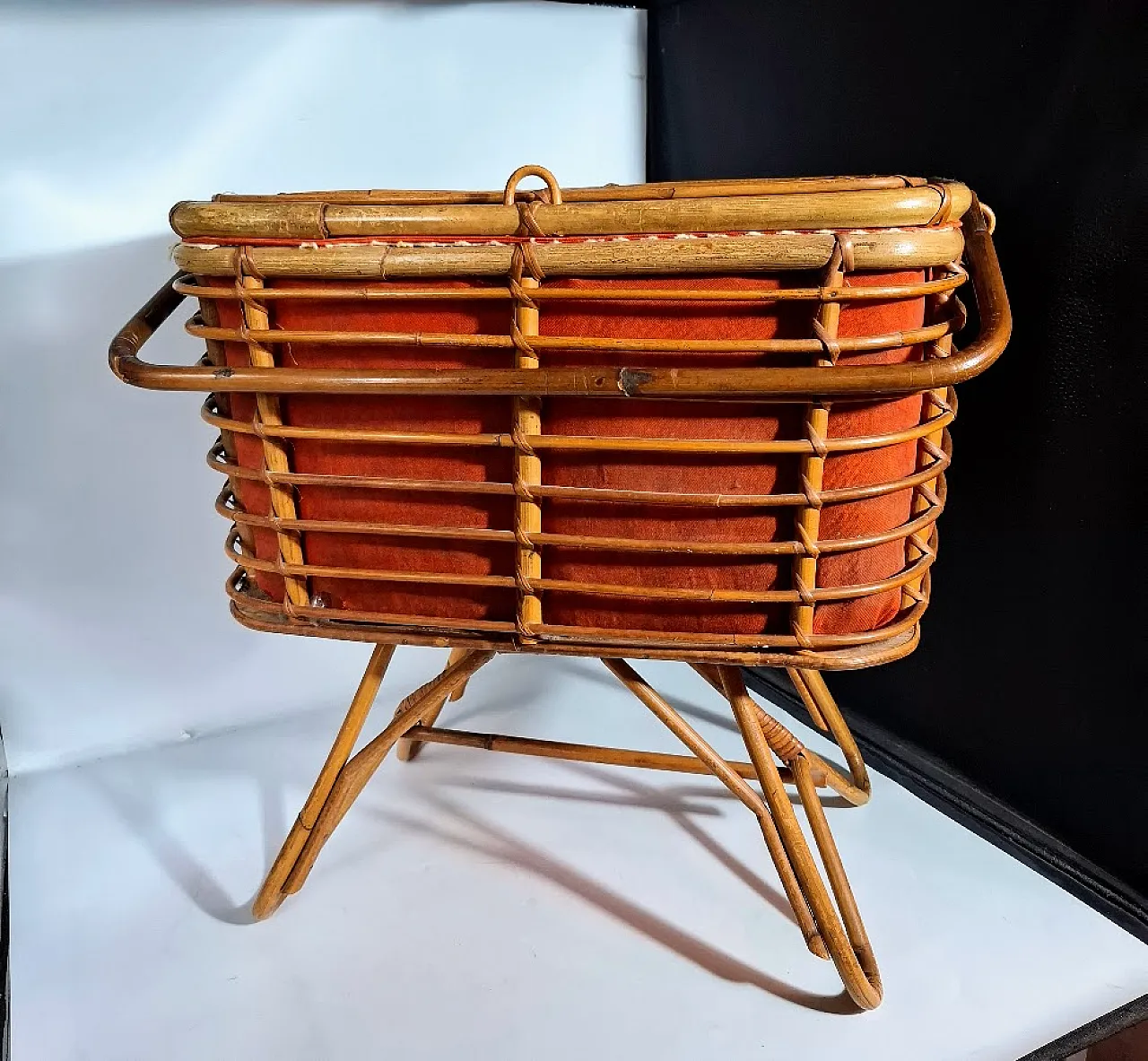 Bamboo and wicker mid-century basket, Italy, 1950s 4