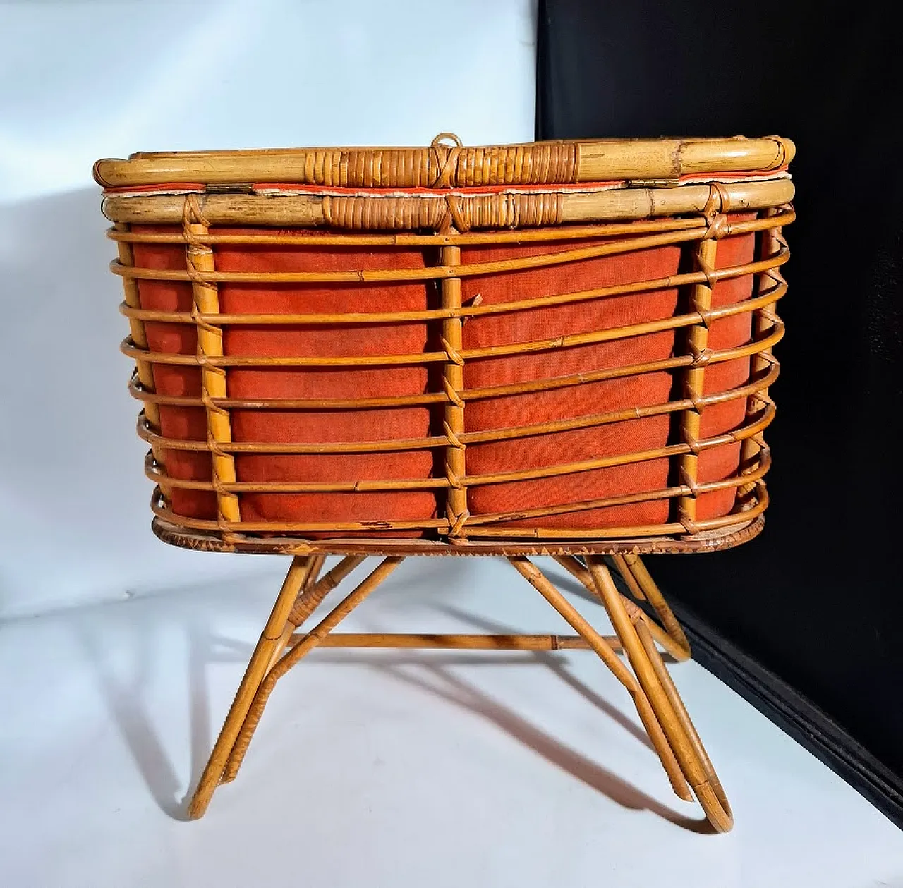 Bamboo and wicker mid-century basket, Italy, 1950s 5