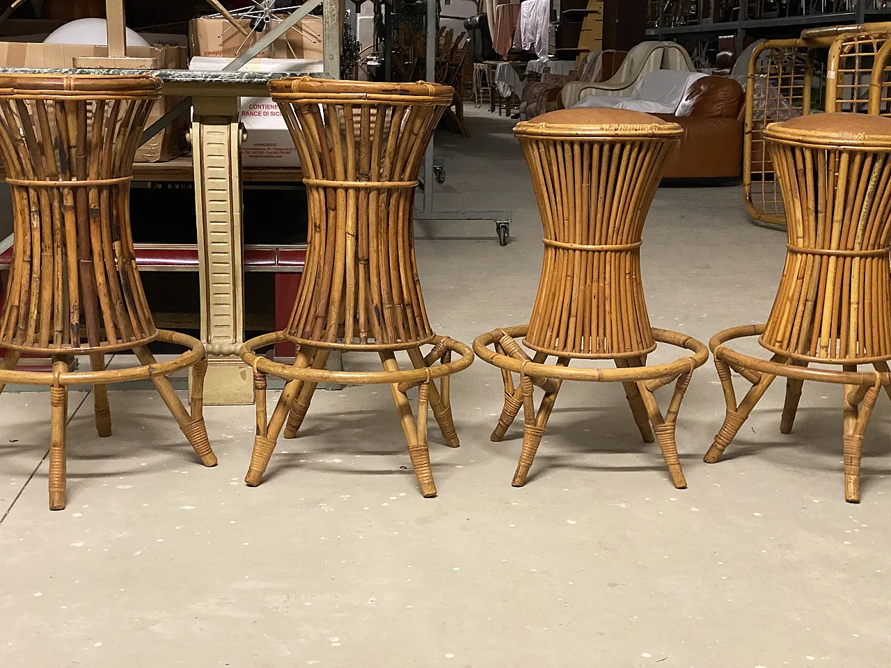 Pair of bamboo and leatherette bar stools, 1970s 13