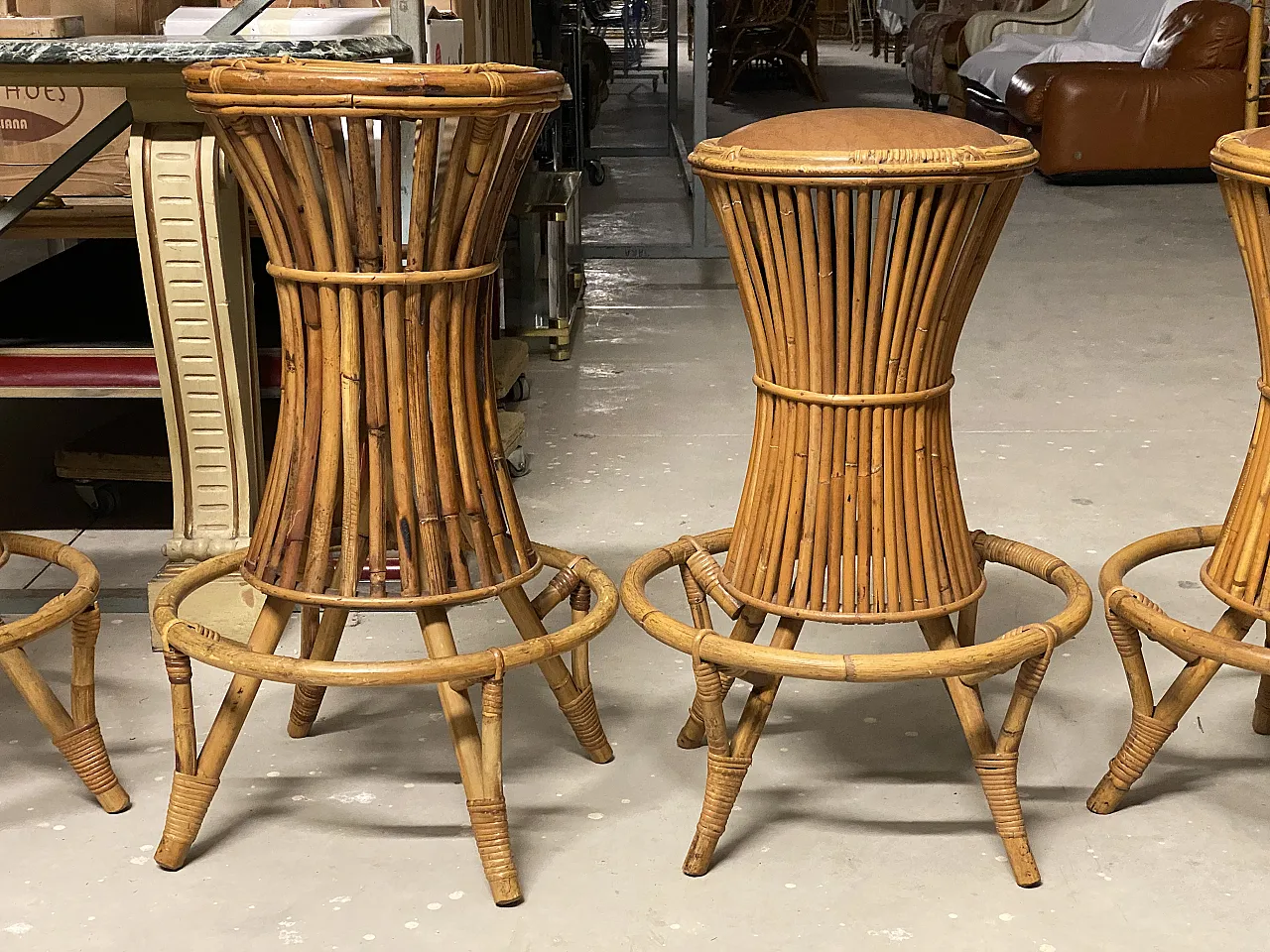 Pair of bamboo and leatherette bar stools, 1970s 14