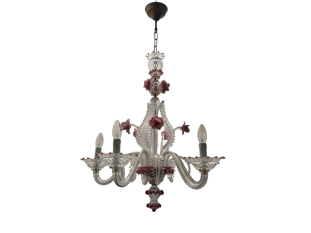 Venetian Murano Glass Clear Pink Chandelier, 1960s 1