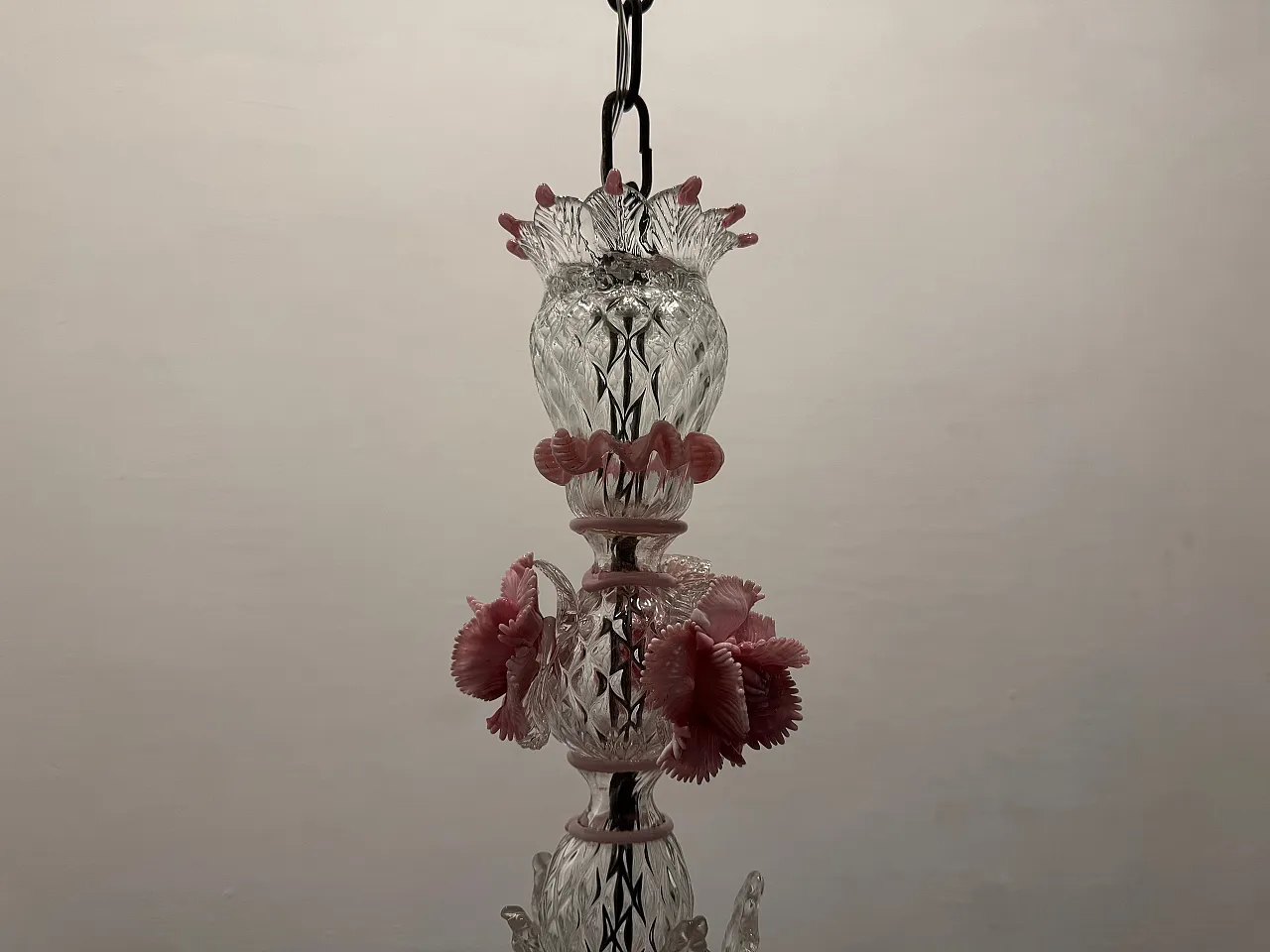 Venetian Murano Glass Clear Pink Chandelier, 1960s 5