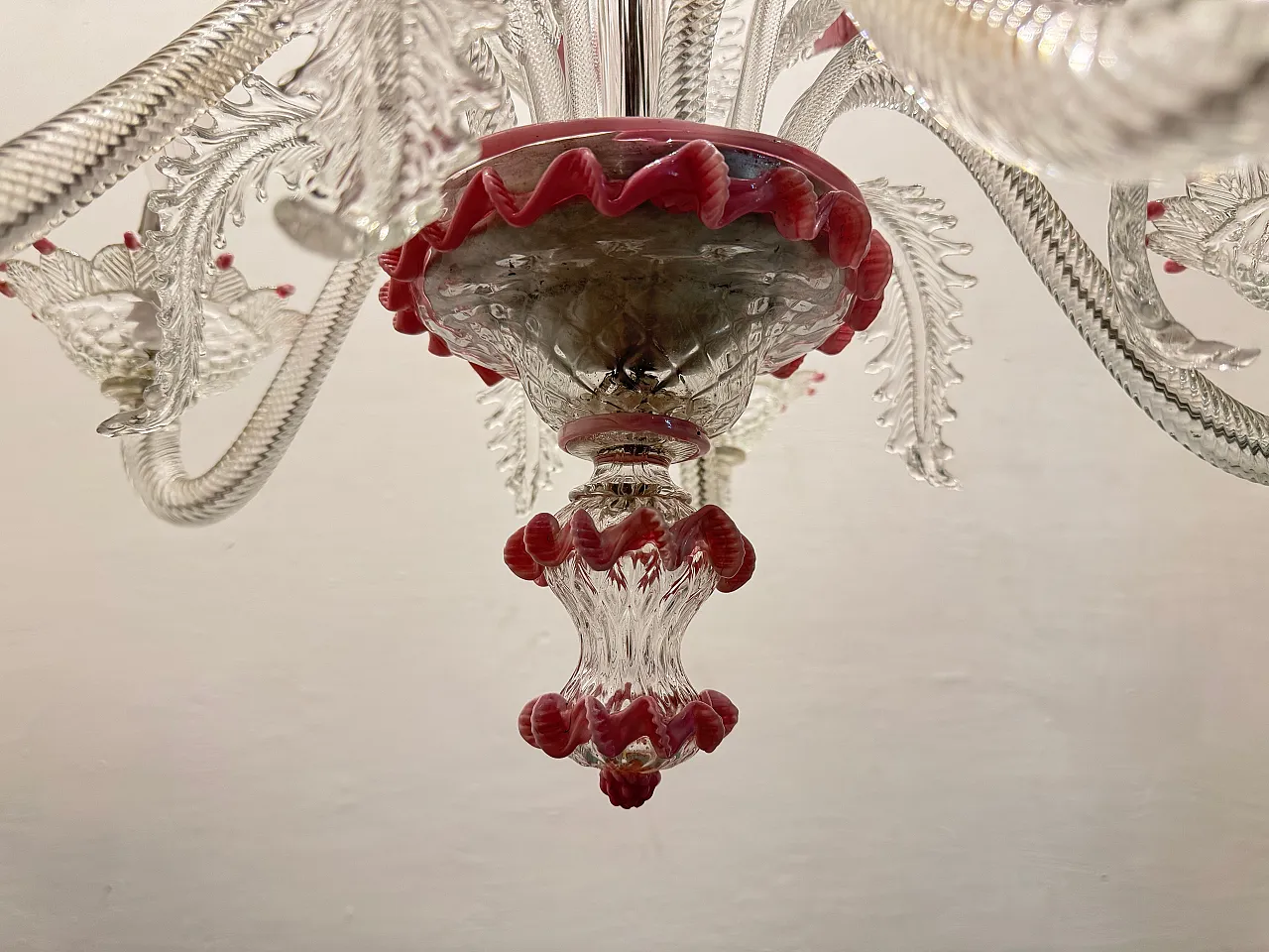 Venetian Murano Glass Clear Pink Chandelier, 1960s 7