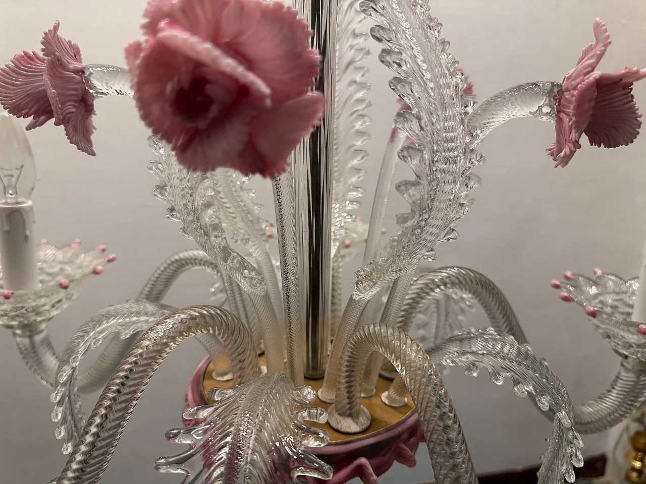 Venetian Murano Glass Clear Pink Chandelier, 1960s 8