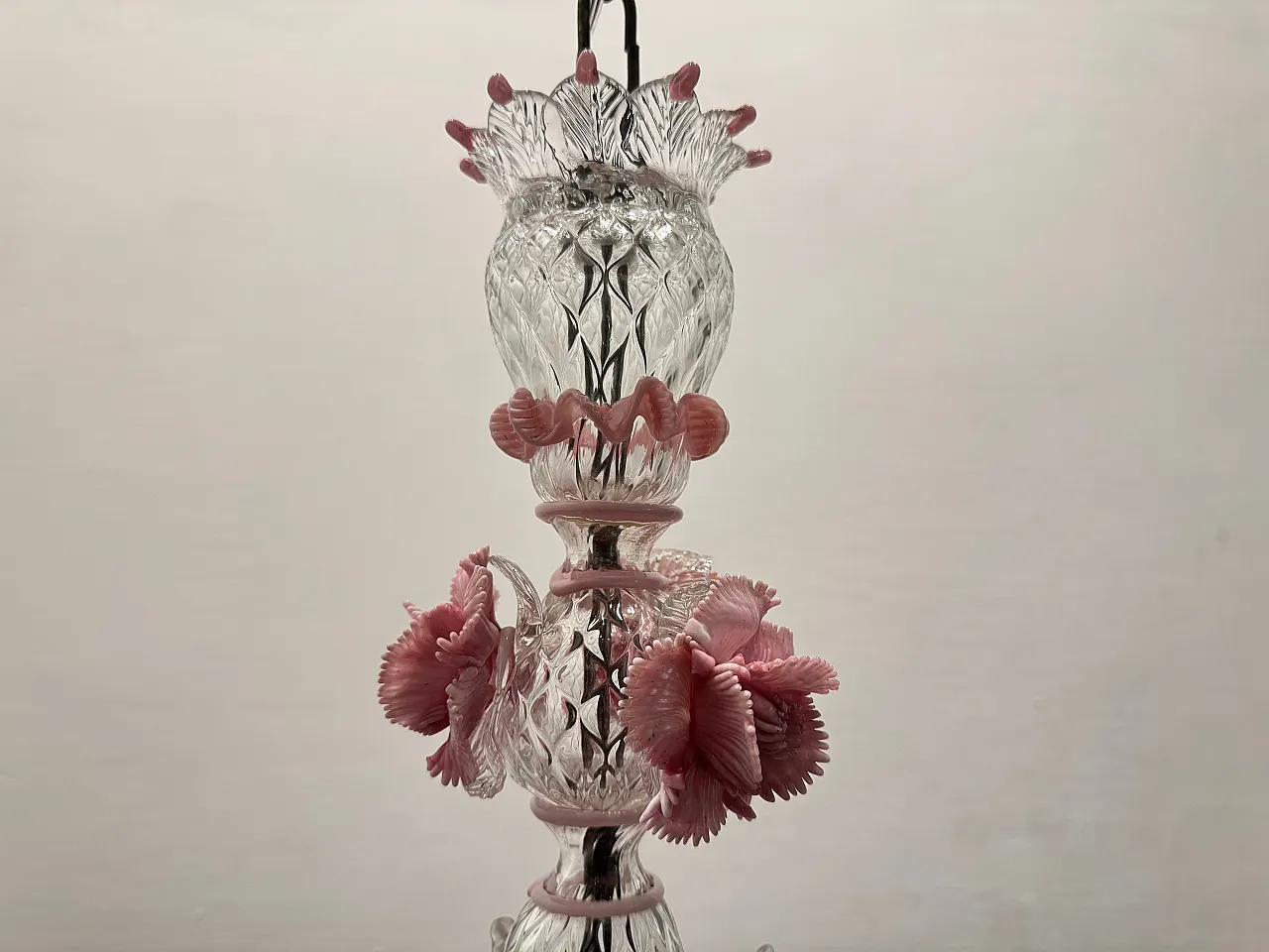 Venetian Murano Glass Clear Pink Chandelier, 1960s 9