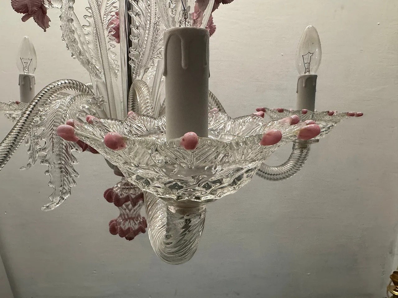 Venetian Murano Glass Clear Pink Chandelier, 1960s 10