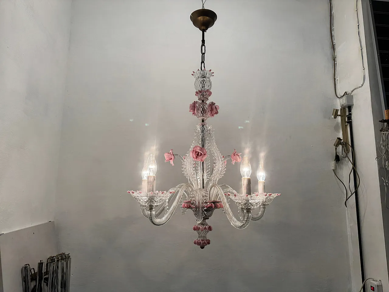 Venetian Murano Glass Clear Pink Chandelier, 1960s 11