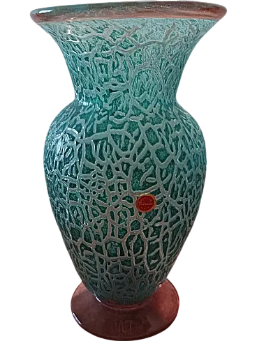 Vaso in vetro di Murano azzurro effetto craquelé, anni '70